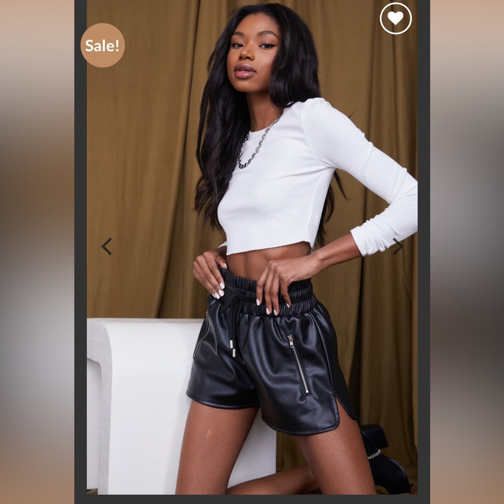 [12th Tribe] Black Vegan Boxer Tie-String Leather Shorts